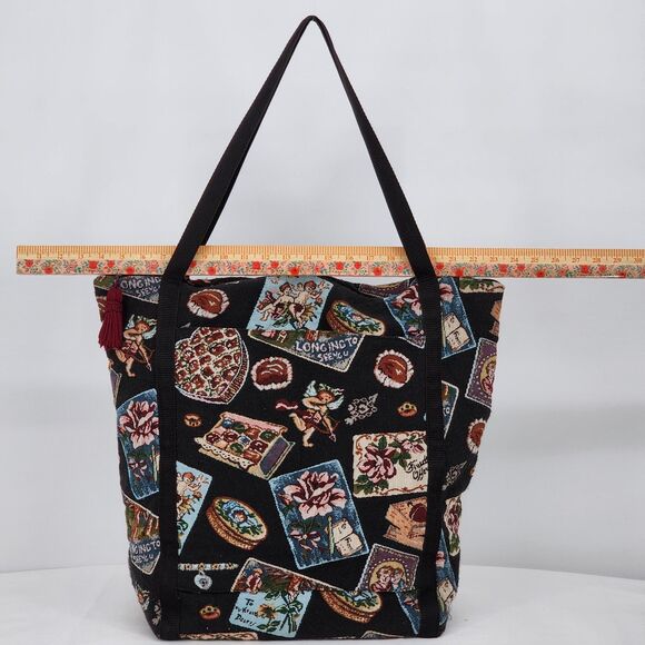 Handmade Cupid Love Tapestry Black Large Weekender Tote Bag - Picture 12 of 13